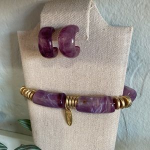 New Chunky Lavender & Gold Acrylic Bracelet & Earrings Set by Plunder